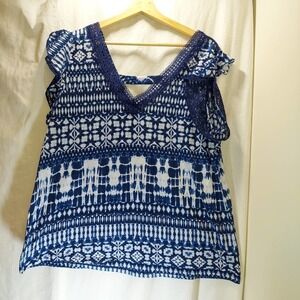 Bobbie brooks cap sleeve blue/White women's top, size XL